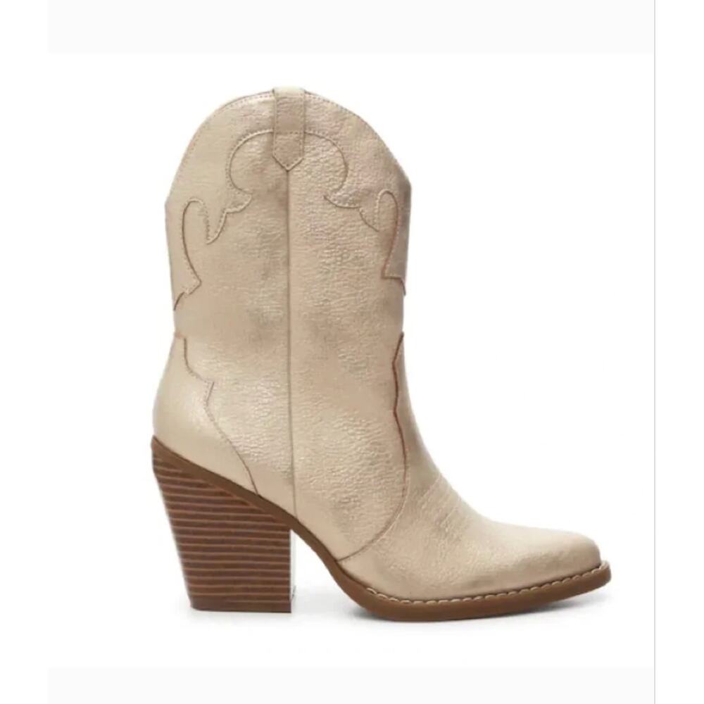 Mix No 6 Brycen Cowboy Boots 6.5 Gold Tan Heel Western Vegan Leather - Picture 5 of 9